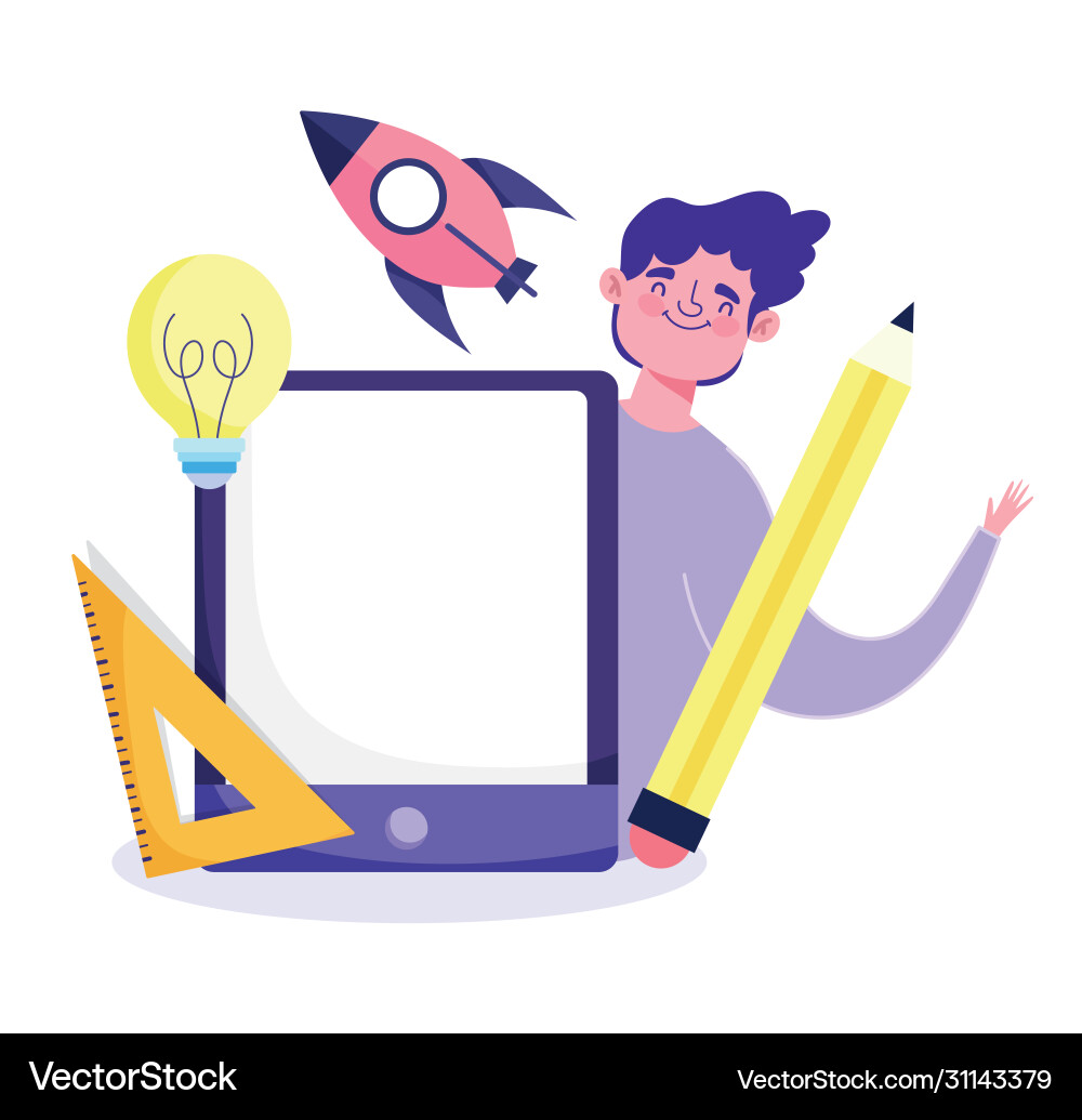 Online-Bildung Junge Smartphone Bleistift Idee Online-Bildung Junge Smartphone Bleistift Idee vektorbild