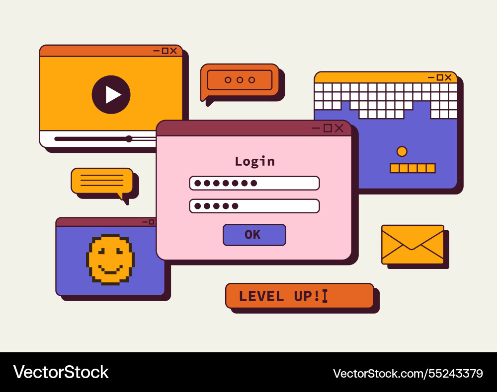 Retro digital interface elements Retro digital interface elements vector image