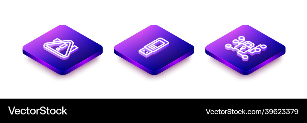 Set isometric line exclamation mark in triangle Vector Image