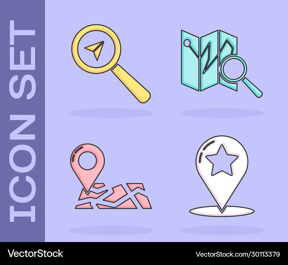Set map pointer with star search location folded Set map pointer with star search location folded vector image