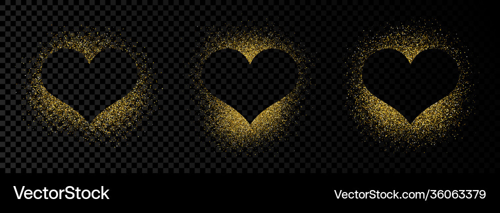 Set three heart shape frames with golden glitte Set three heart shape frames with golden glitte Vector Image