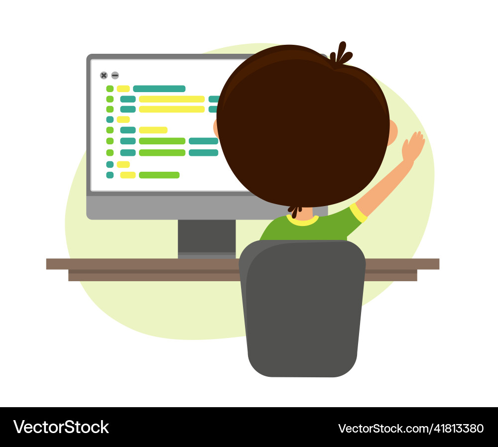 Child writes the program code children robotics vector image