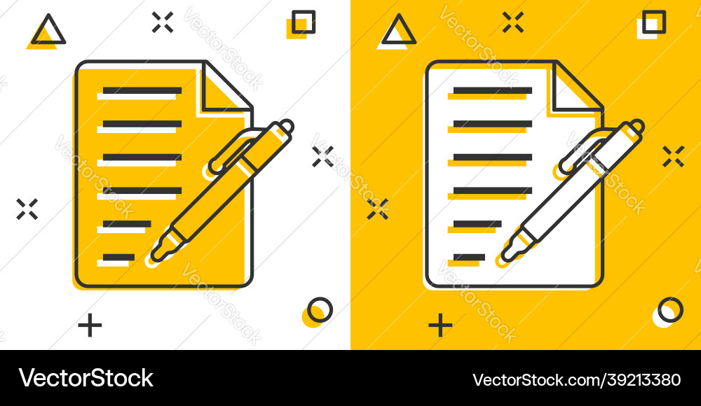 Document with pen icon in comic style notepad Vector Image