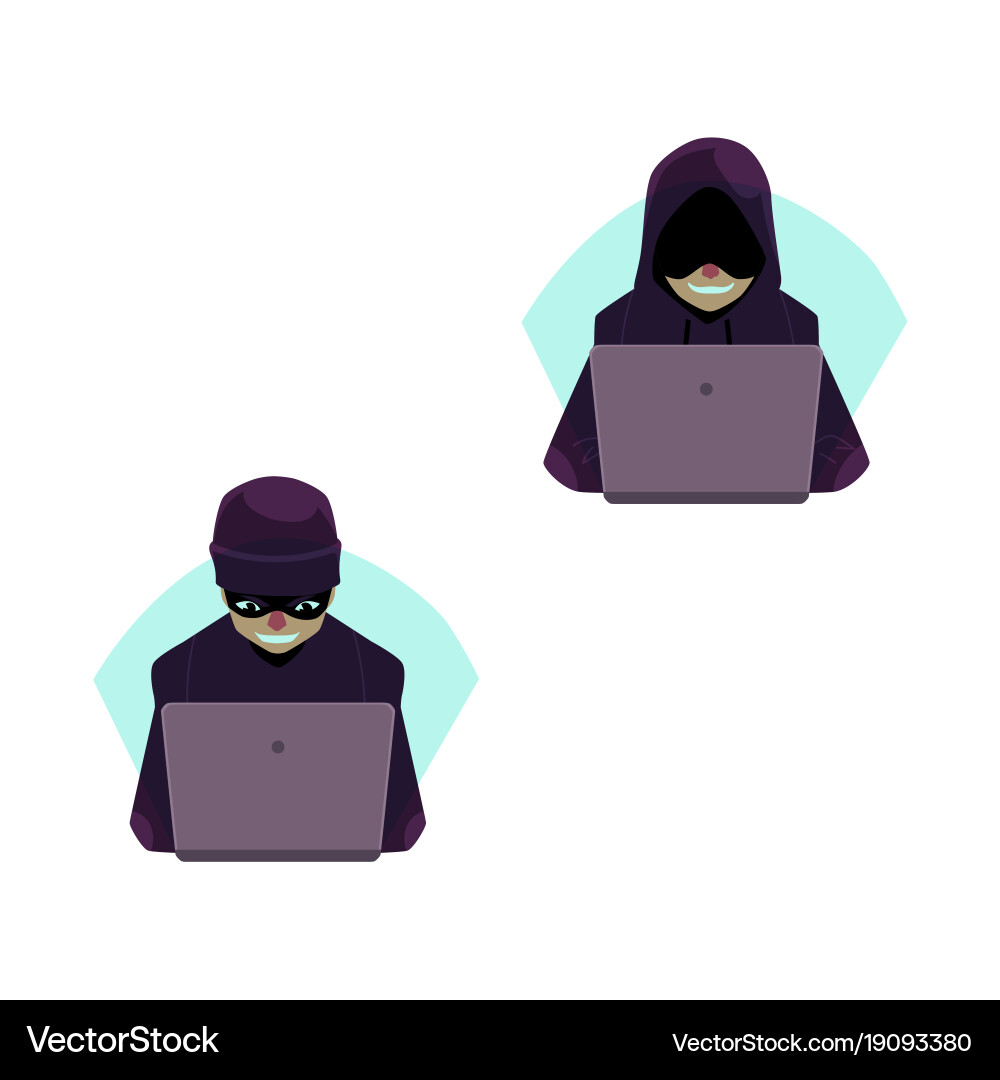 Flat hackers with laptop set isolated vector image