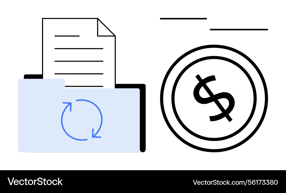 Folder with document and rotating arrows beside Folder with document and rotating arrows beside vector image