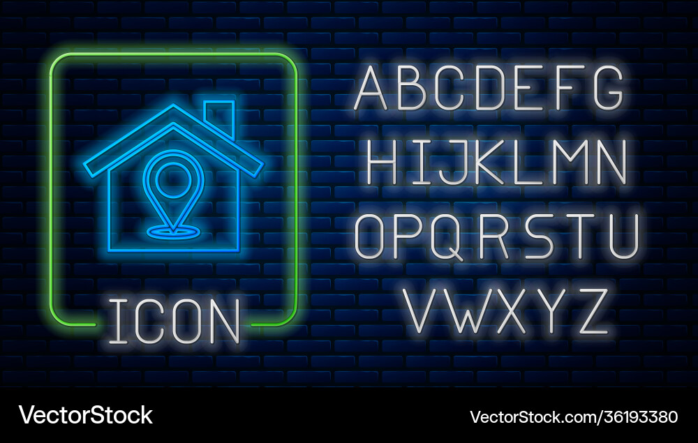 Glowing neon map pointer with house icon isolated Glowing neon map pointer with house icon isolated vector image