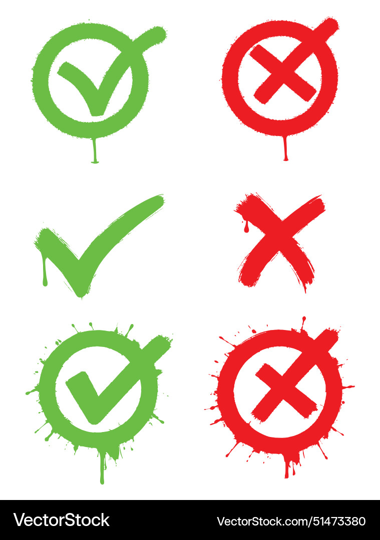 Green and red check mark symbol air brush Vector Image