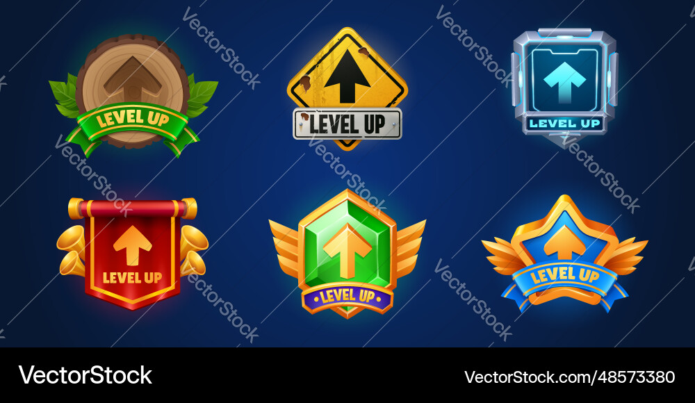 Level up ui badge icon reward button design Level up ui badge icon reward button design vector image