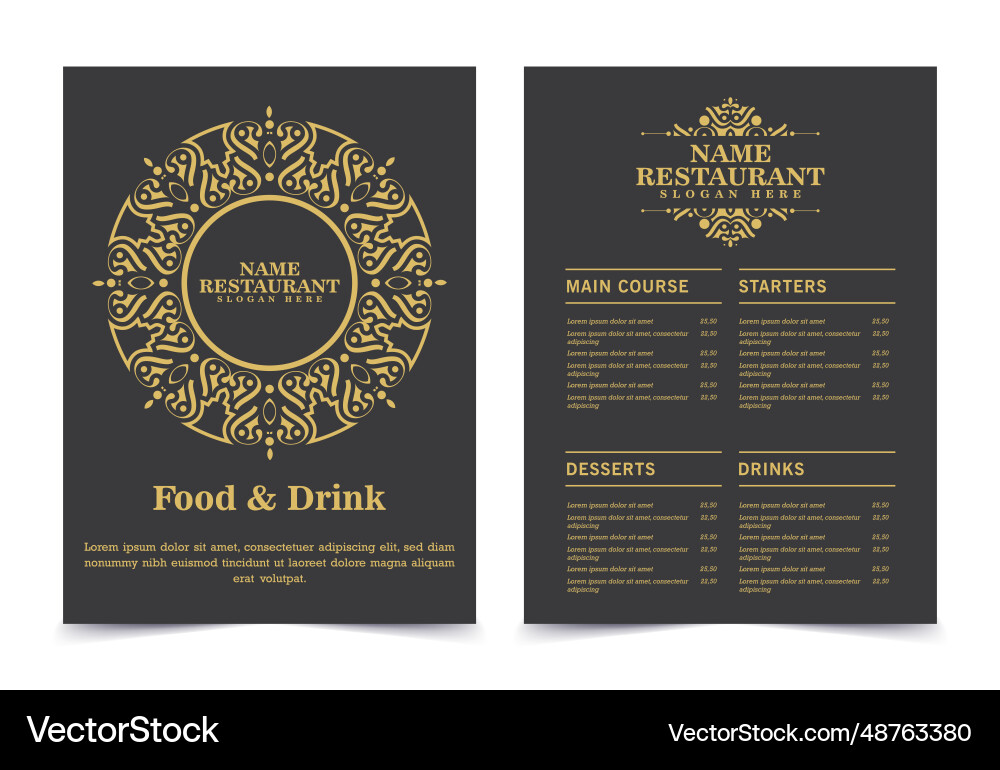 Menu layout with ornamental elements Menu layout with ornamental elements Vector Image