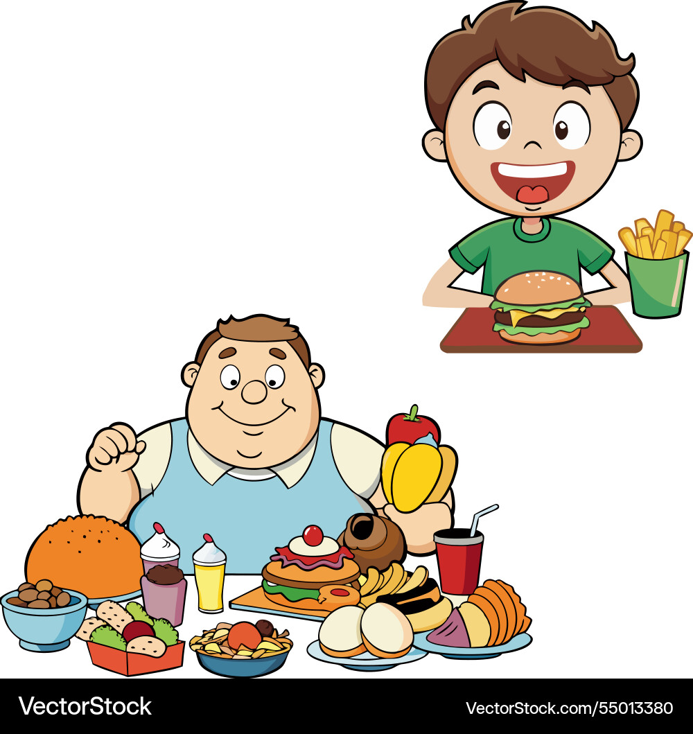 Obese Man vs. Healthy Boy Vector Image