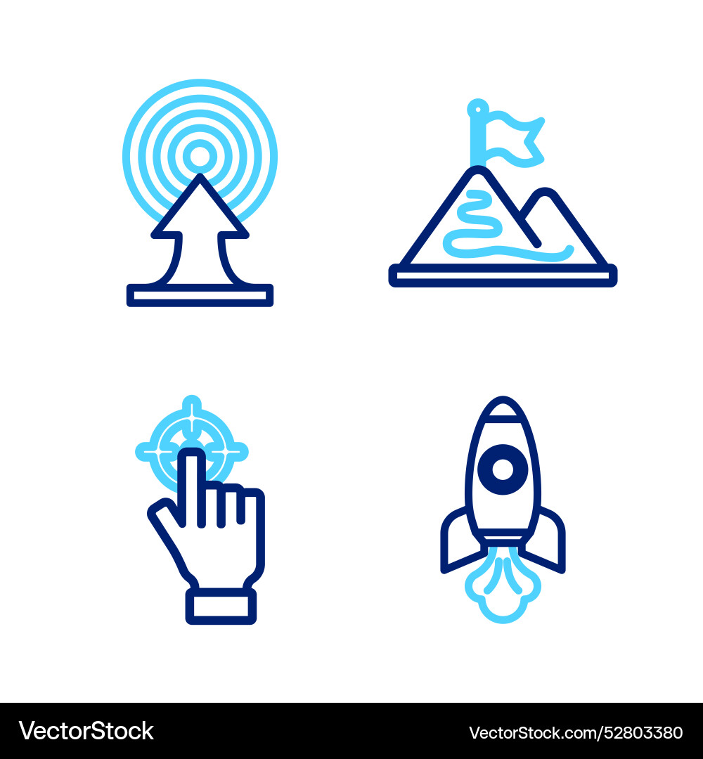 Set line rocket ship target mountains with flag Set line rocket ship target mountains with flag Vector Image
