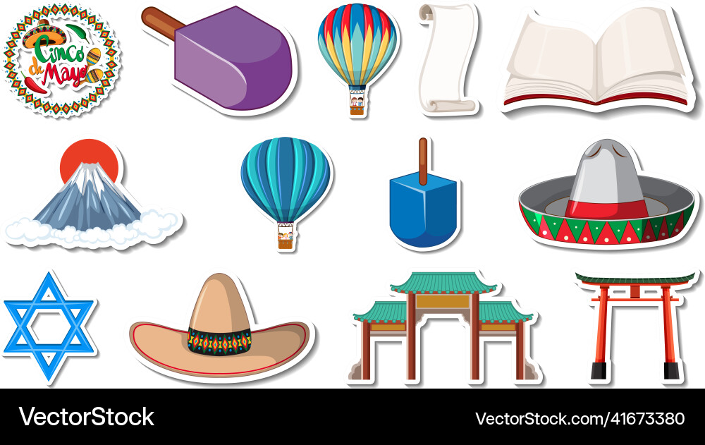 Set of different traditional objects Vector Image