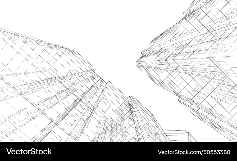 Wire-frame model a multi-storey building vector image