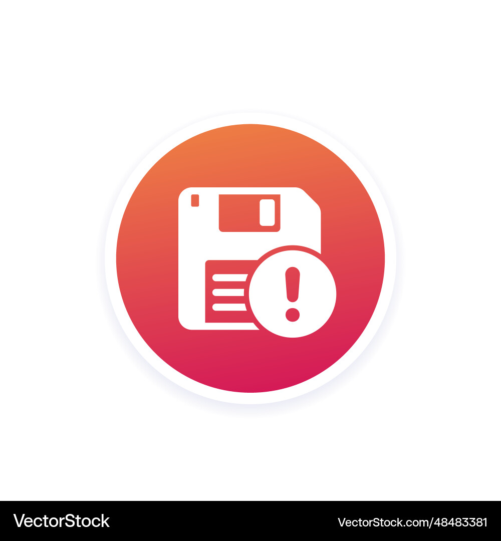 Backup error or warning icon with floppy disk Vector Image
