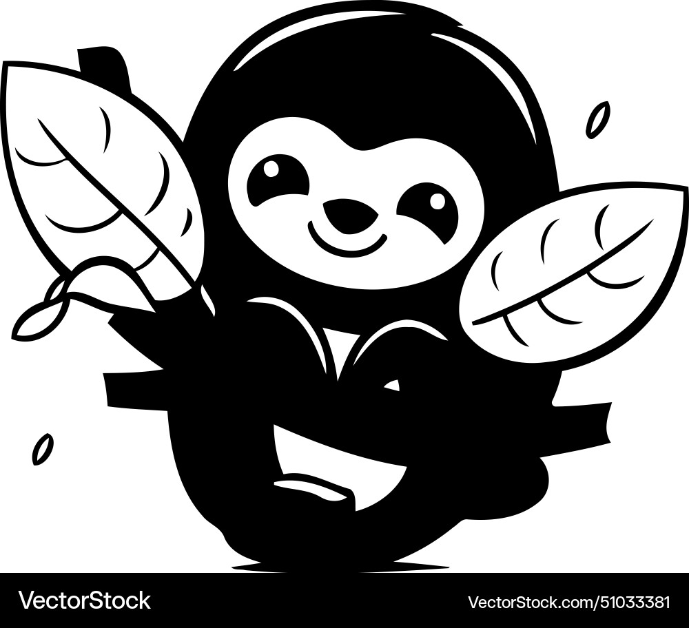 Cute cartoon sloth sitting on a tree branch Vector Image