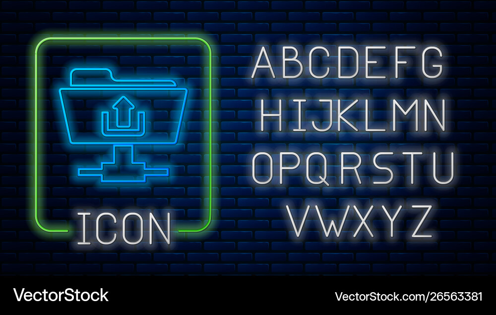 Glowing neon ftp folder upload icon isolated Vector Image