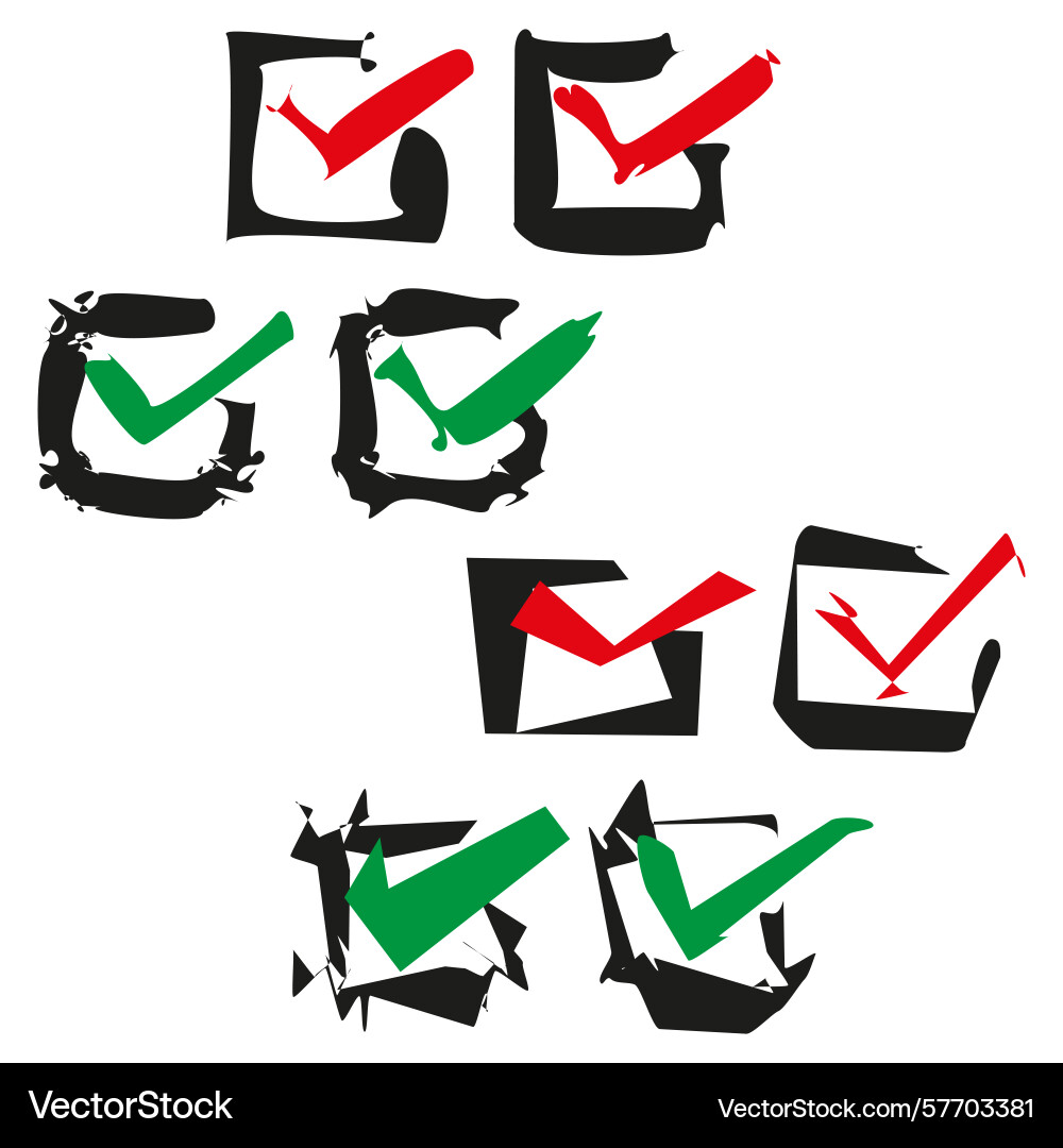 Grunge checkbox icons distressed checkmarks red vector image