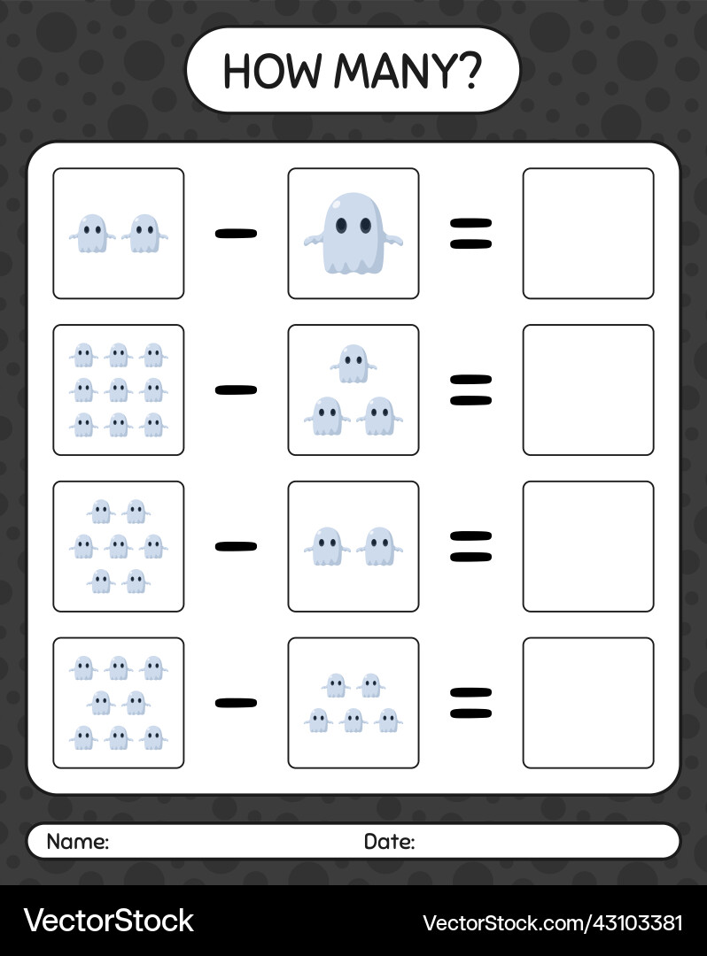 How many counting game with ghost worksheet vector image
