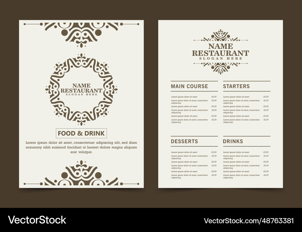 Menu layout with ornamental elements Menu layout with ornamental elements Vector Image