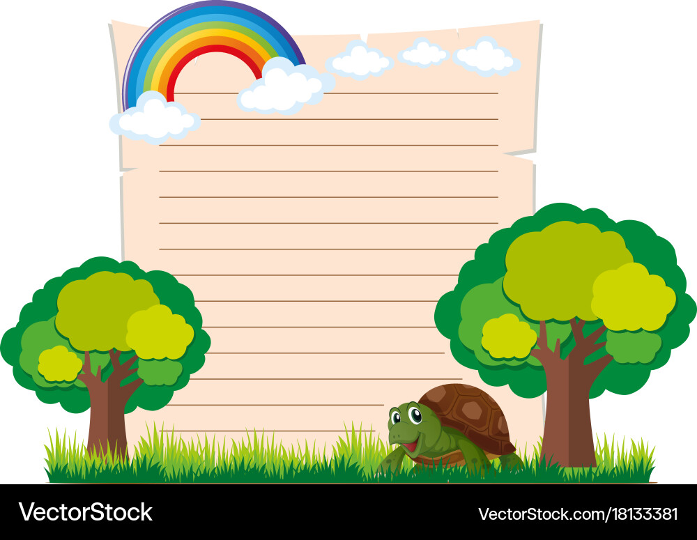 Paper template with turtle and trees Vector Image