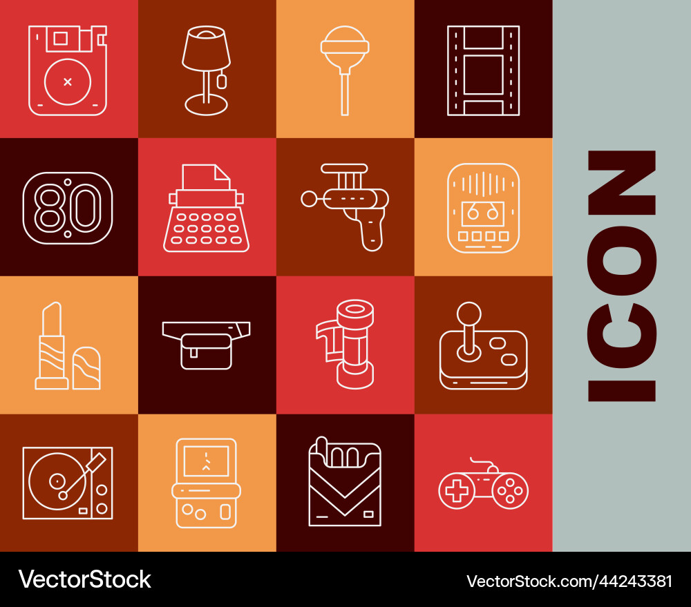 Set line gamepad joystick cassette tape player Set line gamepad joystick cassette tape player Vector Image