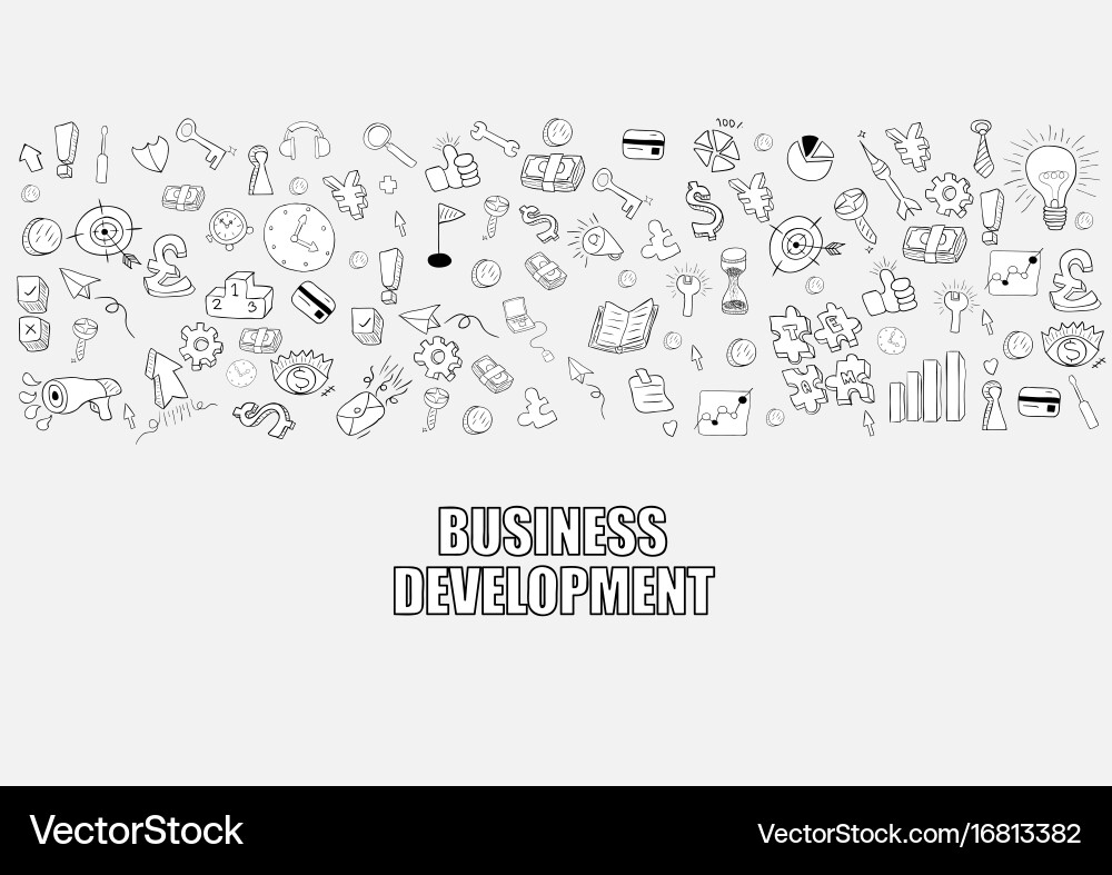 Business development doodles objects background vector image