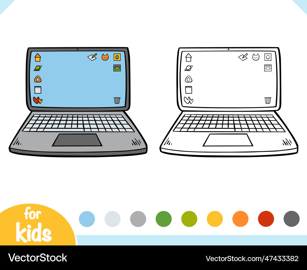 Coloring book for kids laptop computer Coloring book for kids laptop computer vector image