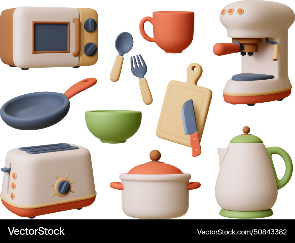 Cooking equipment 3d render isolated kitchen vector image