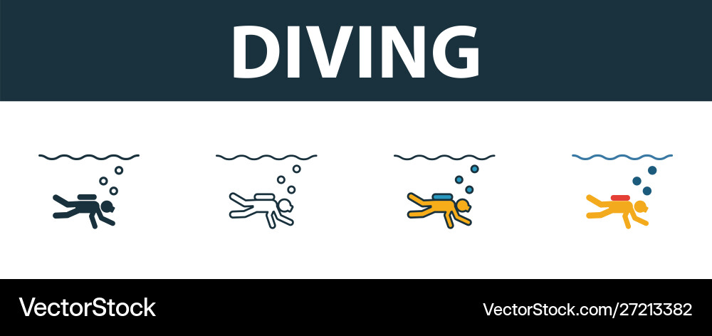 Diving icon set four simple symbols in different Diving icon set four simple symbols in different vector image