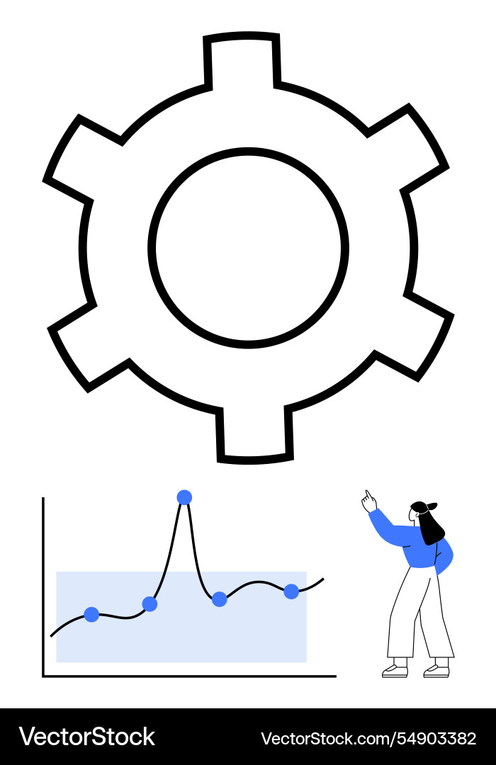Gear symbol and graph with figure analyzing data Gear symbol and graph with figure analyzing data vector image