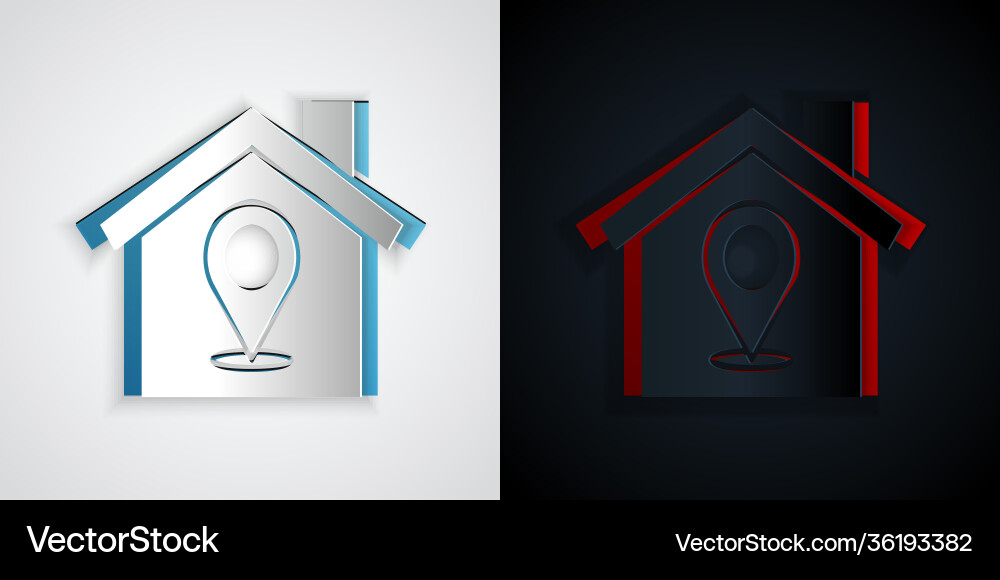 Paper cut map pointer with house icon isolated Vector Image
