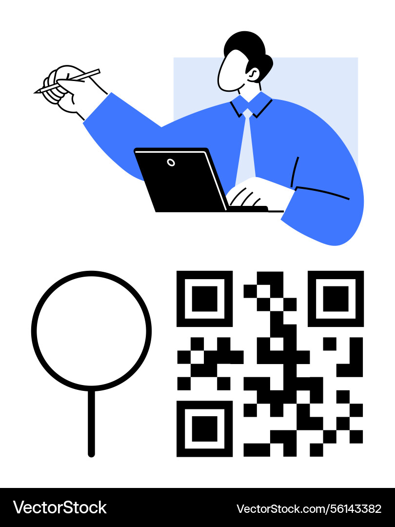 Professional analyzing data on laptop with qr code Professional analyzing data on laptop with qr code Vector Image