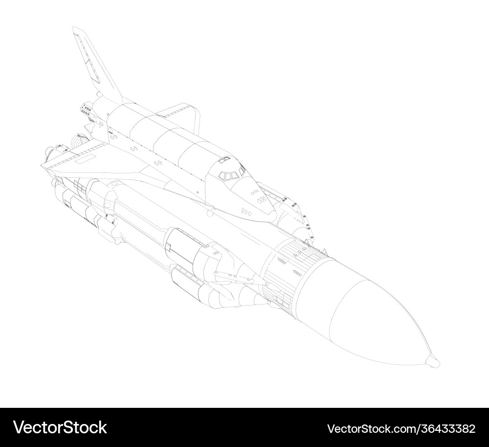 Rocket outline with spaceship from black lines Rocket outline with spaceship from black lines vector image
