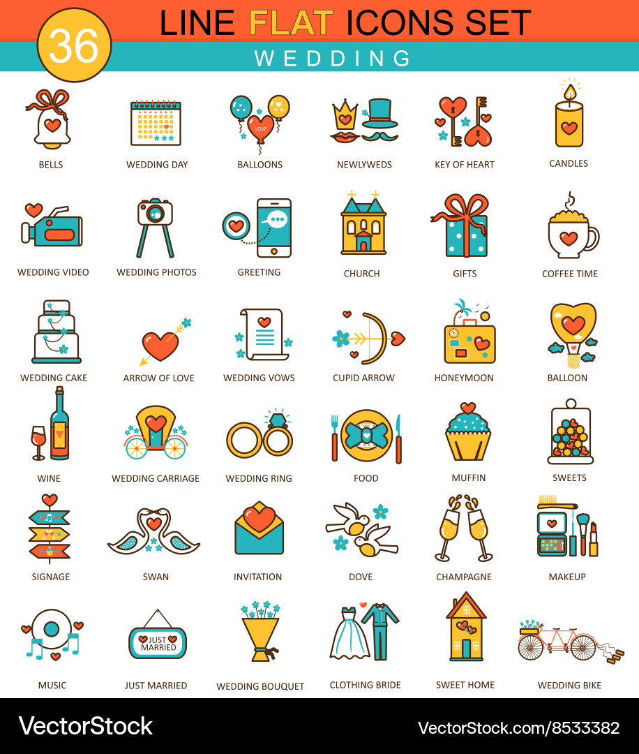 Wedding Line Icons - Elegant & Modern Vector Image