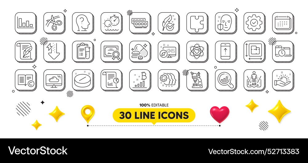 Bitcoin graph copyright and microscope line icons Bitcoin graph copyright and microscope line icons vector image