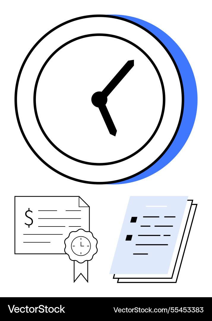 Clock with contract and documents symbolizing time Vector Image