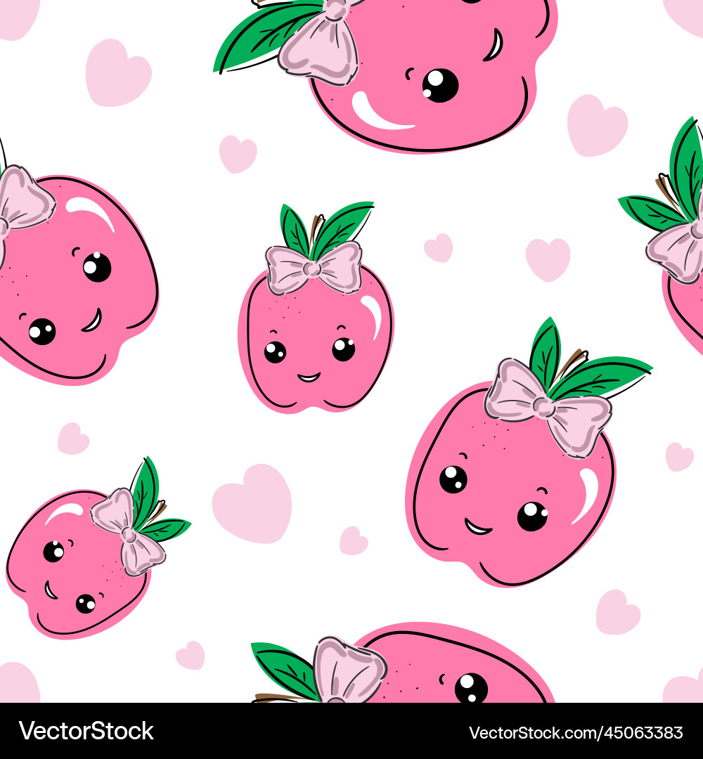 Cute apple fruit kawaii face seamless pattern Cute apple fruit kawaii face seamless pattern vector image