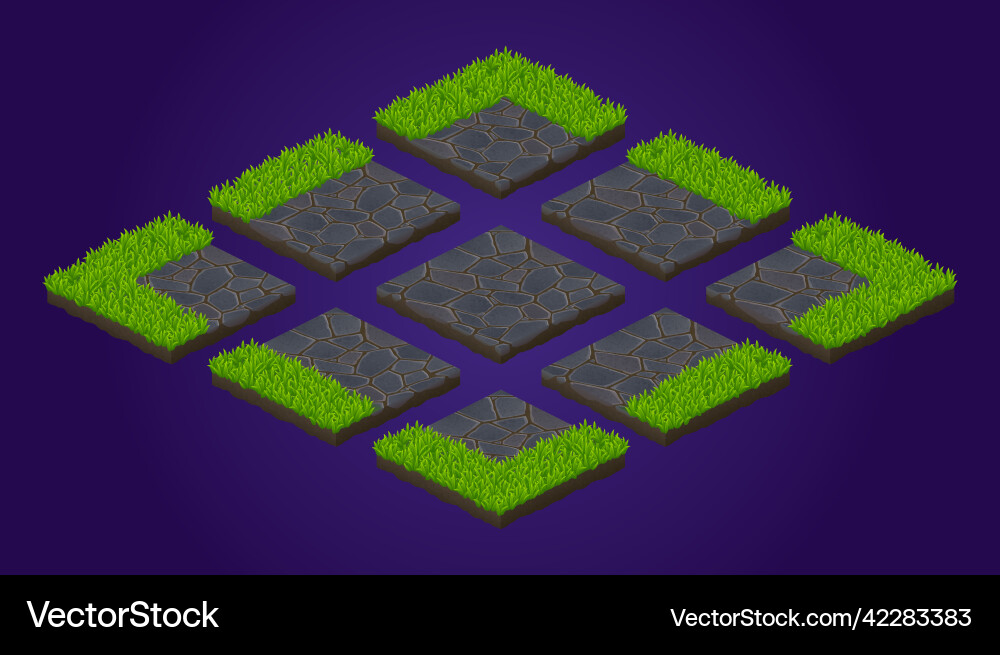 Isometric ground tiles game texture paving stones Isometric ground tiles game texture paving stones vector image