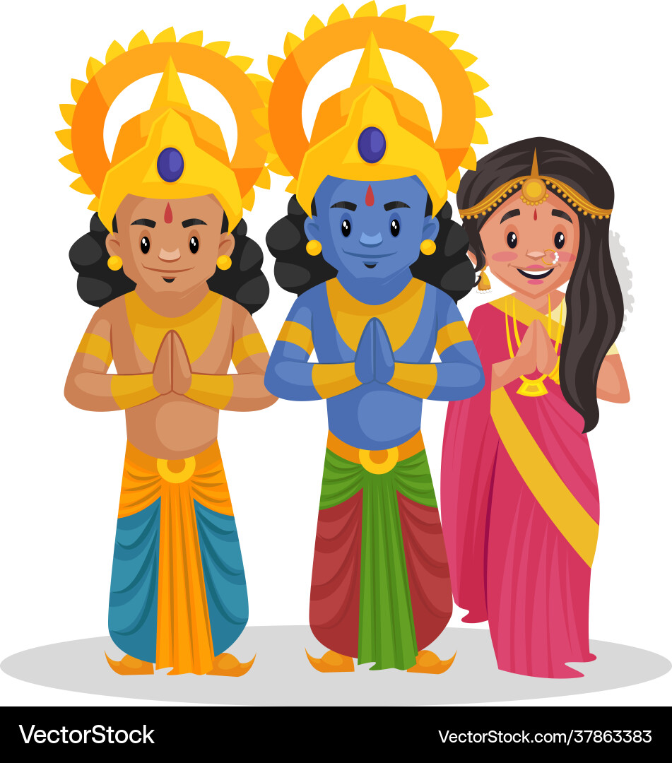 Lord Rama, Sita & Lakshman Cartoon Vector Image