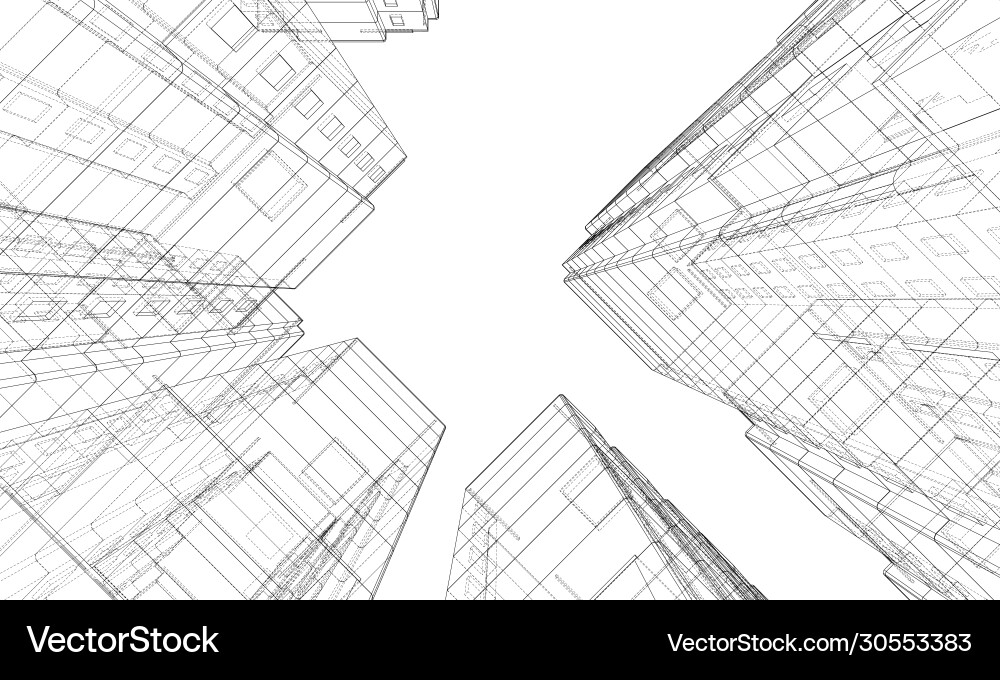 Multi-Story Building Wireframe Model vector image