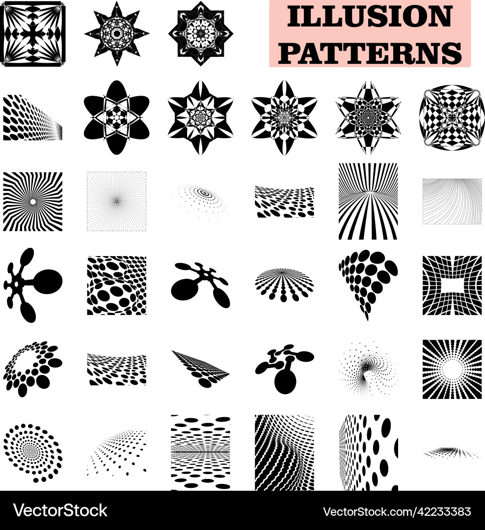 Optical illusion assets and patterns set Optical illusion assets and patterns set vector image