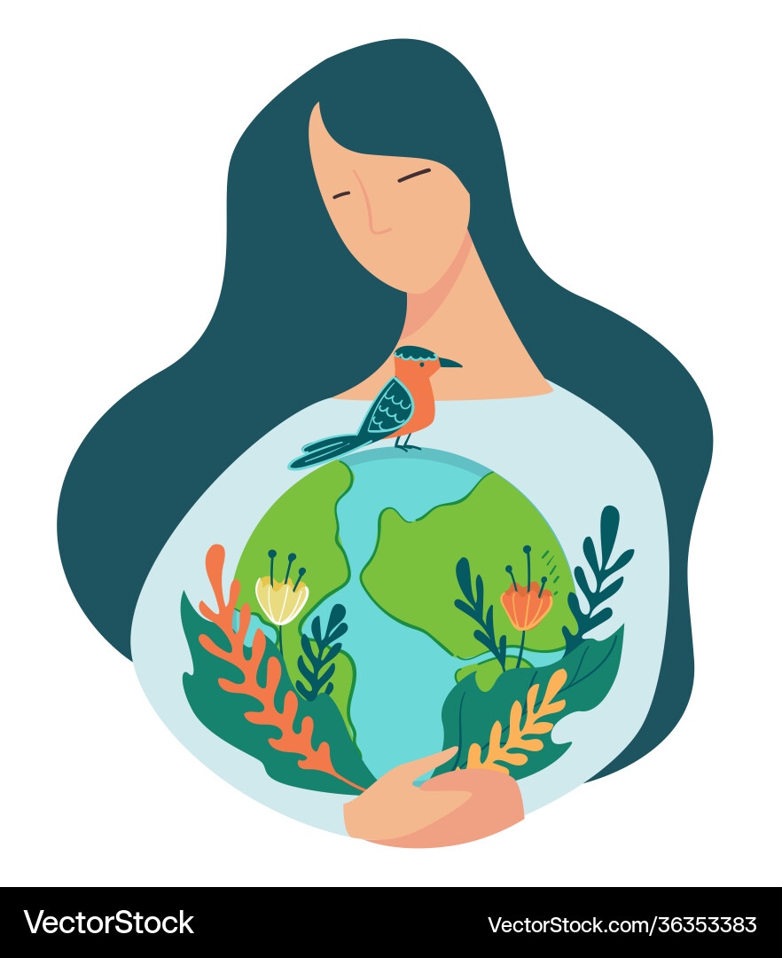 Protecting nature and environment planet woman vector image