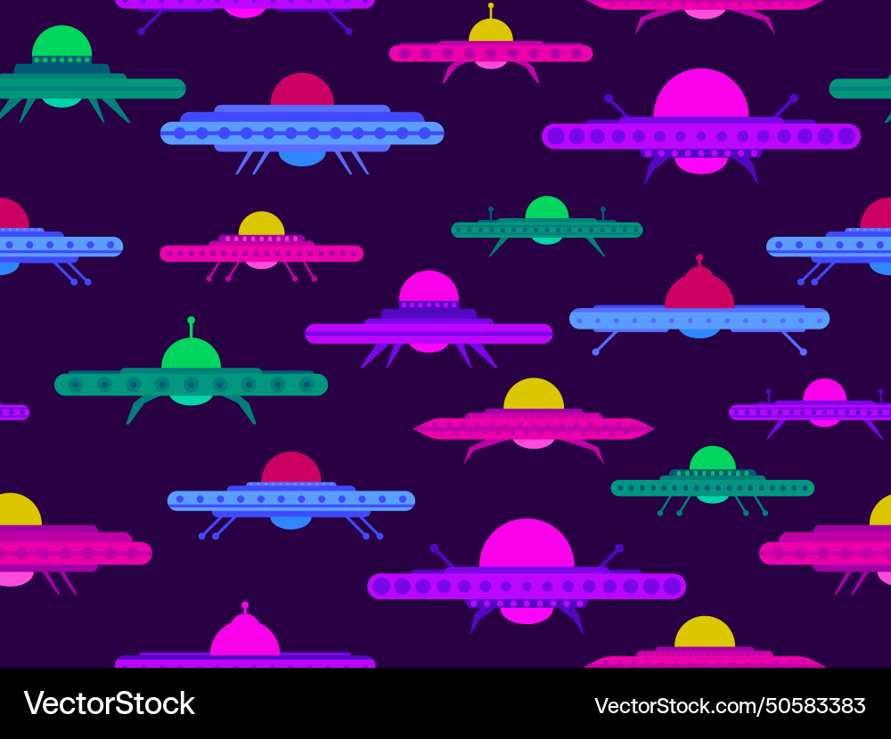 Seamless pattern with multi-colored ufo vector image