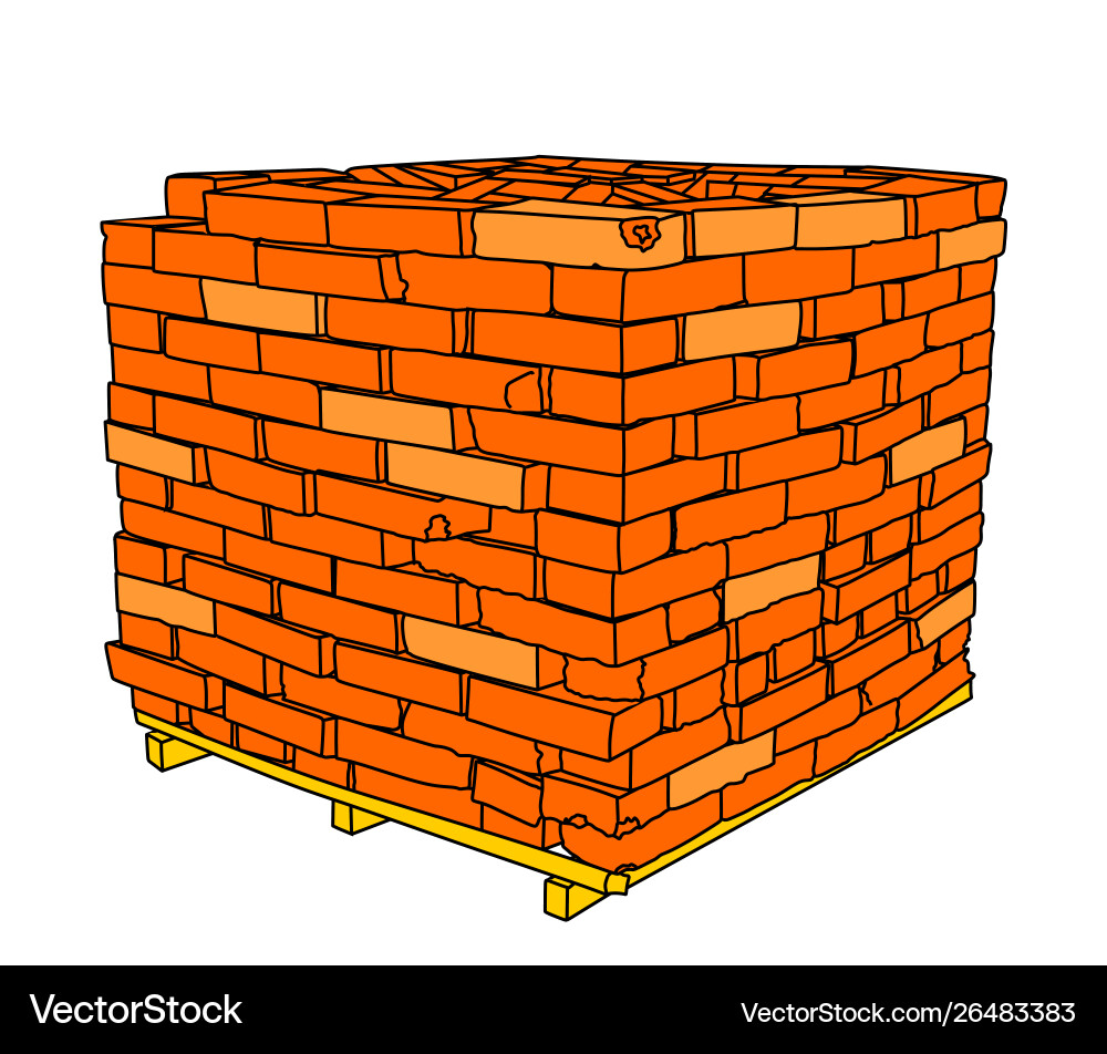 Stack red clay bricks on pallet isolated Stack red clay bricks on pallet isolated Vector Image