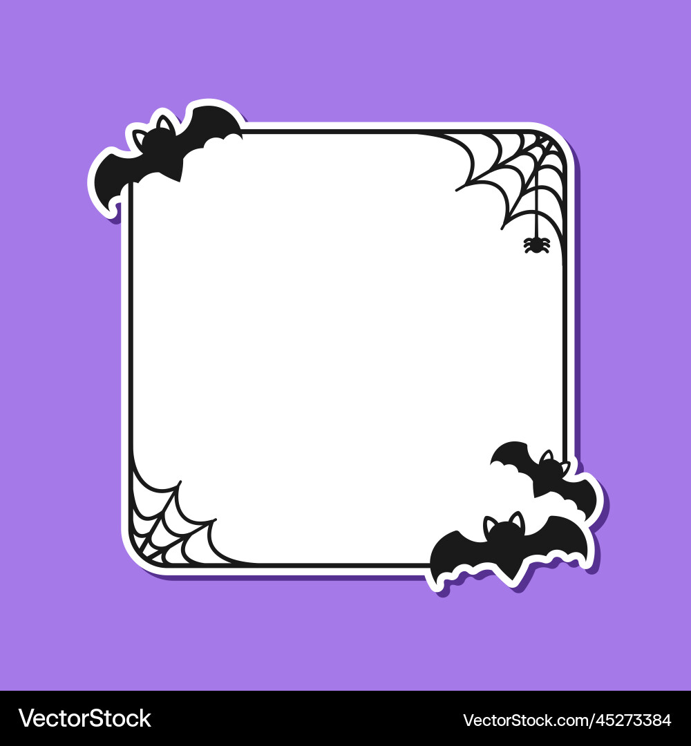 Bat with spiders on web square shaped border vector image