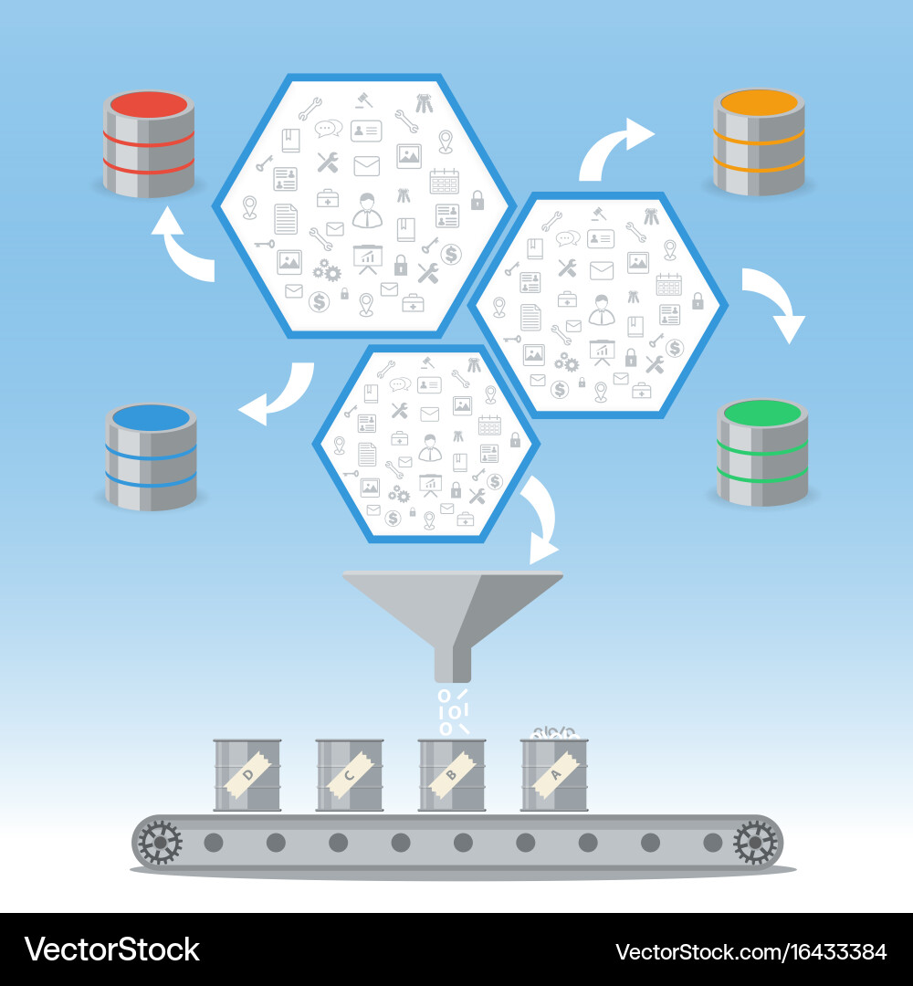 Business intelligence processing and database vector image
