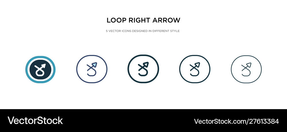 Loop right arrow icon in different style two vector image