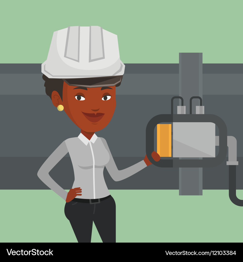Operator checking detector on gas pipeline vector image