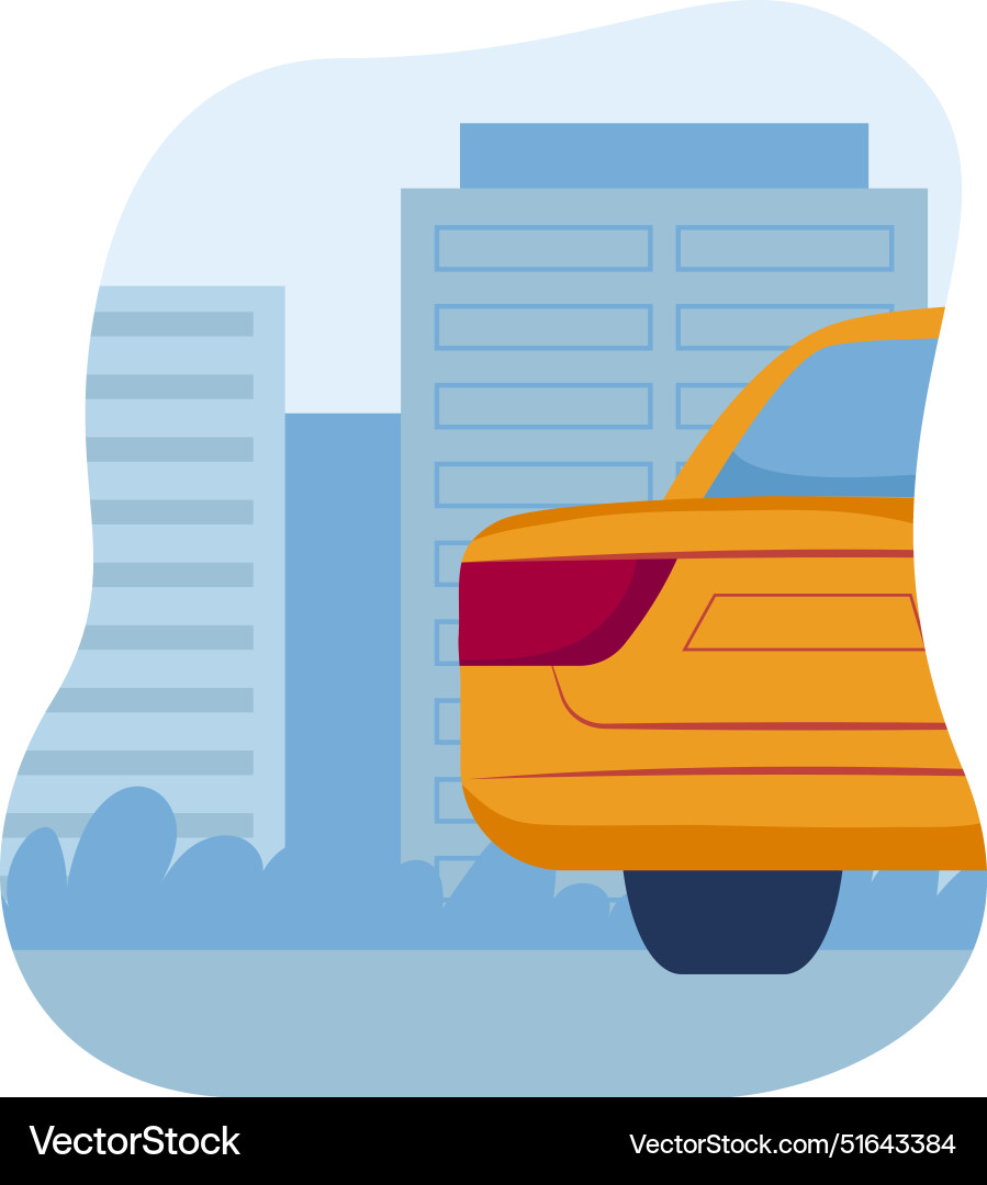 Orange taxi driving urban cityscape bright yellow Orange taxi driving urban cityscape bright yellow vector image