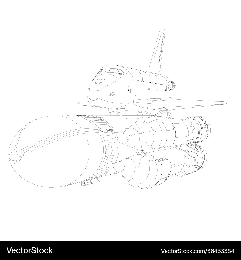 Rocket outline with spaceship from black lines Rocket outline with spaceship from black lines vector image